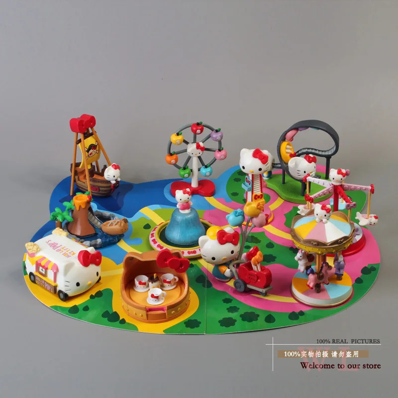 

Free Shipping Cute Hello Kitty Solid Amusement Park Playground PVC Action Figure Model Collection Toys 11pcs/set Gift KTFG006