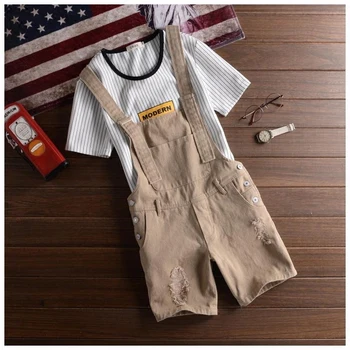 

2018 Fashion Men's Bib Overalls Shorts Jeans Summer Style Ripped Jeans Pants For Men Slim Fit Black Jumpsuits Jean Shorts