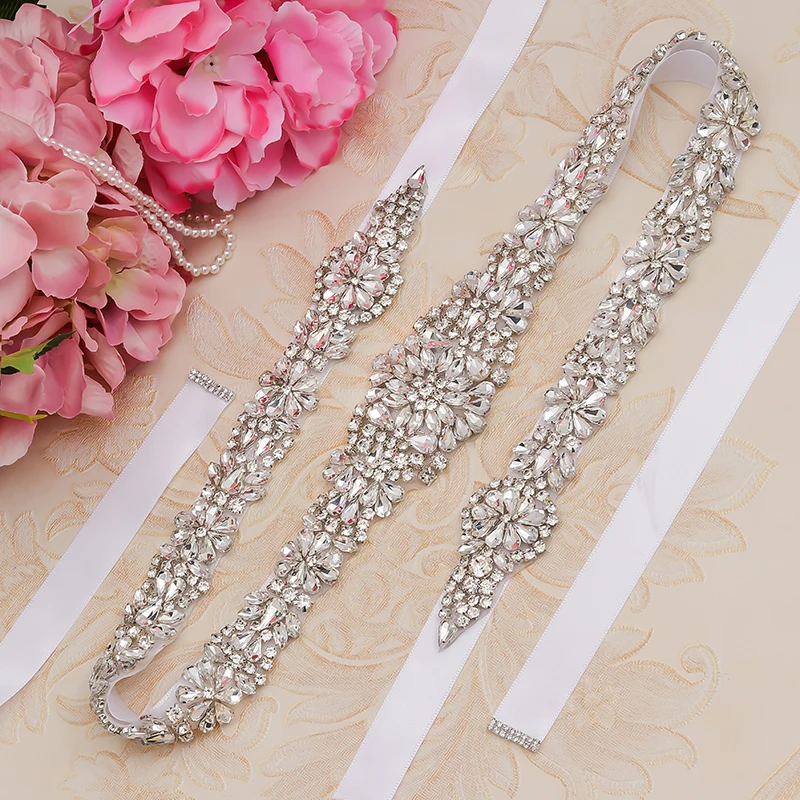 

MissRDress Silver Diamond Wedding Belt 31inch Crystal Bridal Sash Rhinestones Bridal Belt For Wedding Accessories JK854