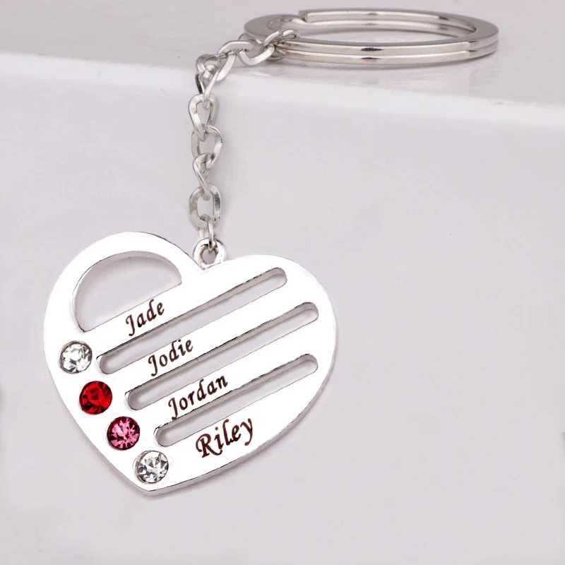 

2018 Personality Heart Key Chain Can Custom Four Names & Birthstones Gift for Family Friends YP3190