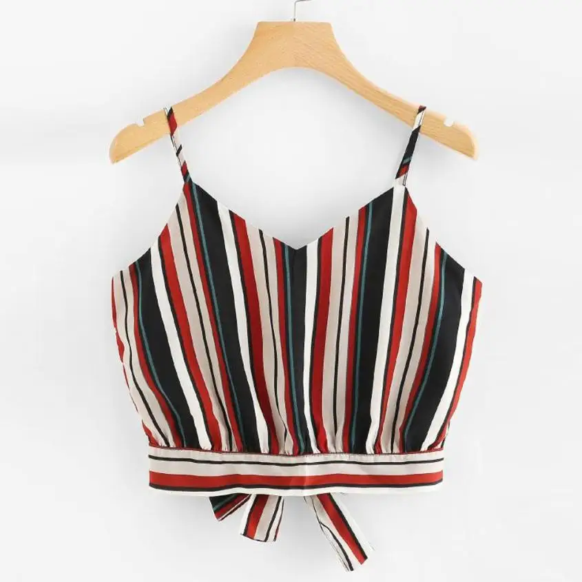 

Crop Top Women Fashion Casual Striped Tank Tops 2018 Sexy Summer Self Tie Back Cropped Feminino Camisole 18JUL30