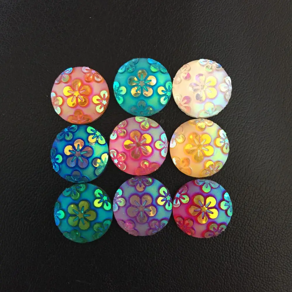 

(60 pieces/lot) Random mixing AB round Resin flower Flatback scrapbook Wedding decoration Buttons D44A