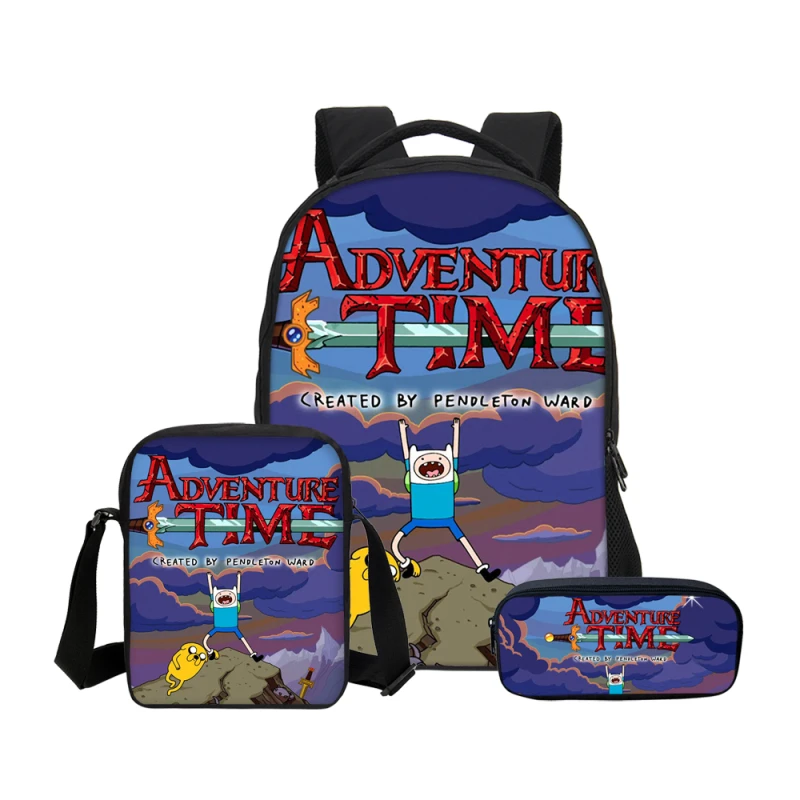 

Customized Image 3Pcs/Set School Backpack Shoulder Bag Pen Case Adventure Time Printing School Bagpack Kids Boy Children Bookbag