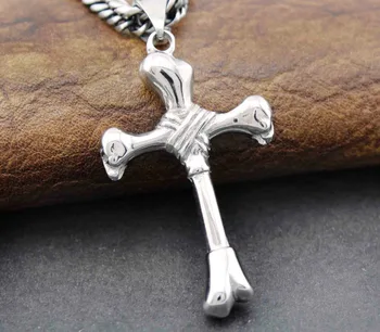 

Stainless Steel Bones Banded Cross Men's Biker Rock Pendant Necklace Jewelry