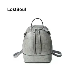 LostSoul модный бренд рюкзак женский натуральная кожа масло воском сумки на плечо камень шаблон жесткий рюкзаки школьные для девочек