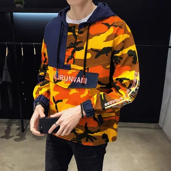 

Spring Camouflage Hoodie Men Letters Print Hip Hop Streetwear Autumn Patchwork Hooded Coat Hoodies Sweatshirts Plus Size 5XL