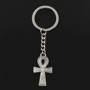 

Fashion 30mm Key Ring Metal Key Chain Keychain Jewelry Antique Bronze Silver Color Egyptian Ankh Life Symbol 38x21mm Pendant