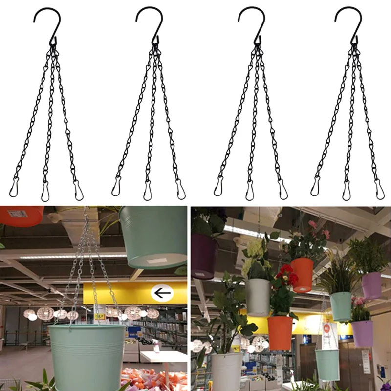 5Pcs Flower Pot Hanging Chain Basket Flower Pot 3 Point Garden Plant Hanger with Hooks HVR88