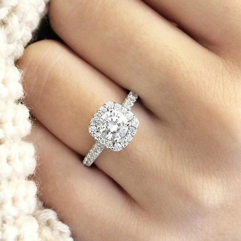 

Halo Cushion Cut White Gold Crystal Engagement Ring