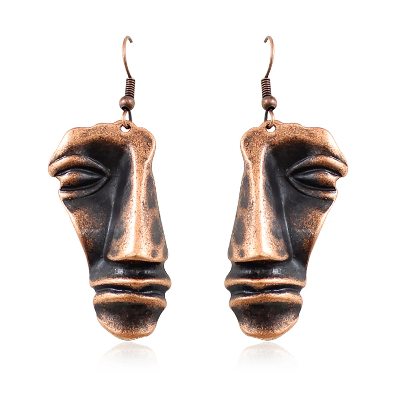 

Personality Retro Stereoscopic Face Drop Earrings Bronze Indians Symmetric Pop Earrings Women's Party Jewelry Best Friends Gifts
