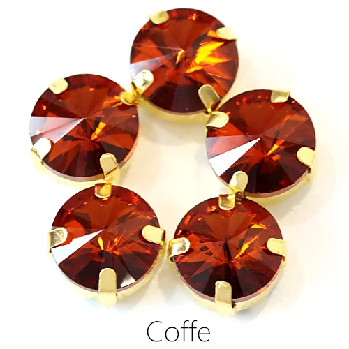 5 размеров, 35 цветов, Круглый стакан Rivoli, пришитые Стразы с золотыми кристаллами в виде когтей, плоские с одной стороны для пришивания на одежду B1022 - Цвет: Coffee