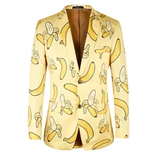 2019 Men Suit Jacket Casual Banana Pattern Fashion Yellow Men Suit Blazer High Quality Brand Jacket Men Plus Euro Size 44-58