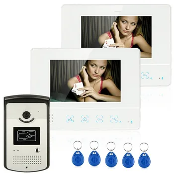 

7" TFT LCD wired Video Door Phone Intercom System 2 Monitors 1 RFID Doorbell Camera
