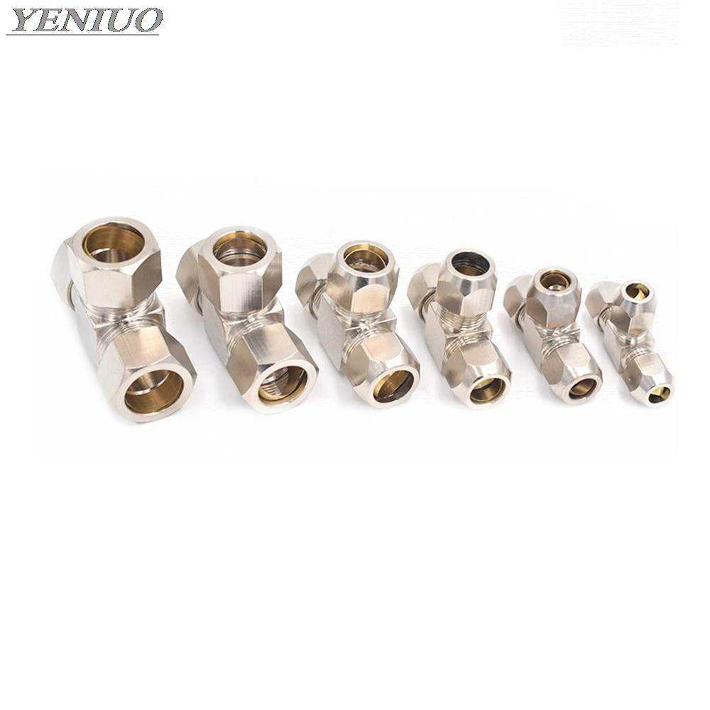 Pneumatic fittings Brass T Type 4 6 8 10 12 14 16mm OD Tube Compression Ferrule Tube Compression Fitting Connector