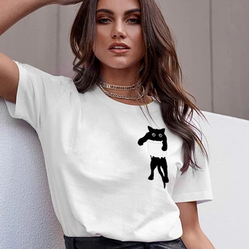 

Kawaii Lazy Cat Printed White Women's T-shirt Funny Casual Short Sleeve Ladies T Shirt Plus Size Tee Tops Female Clothes T0064