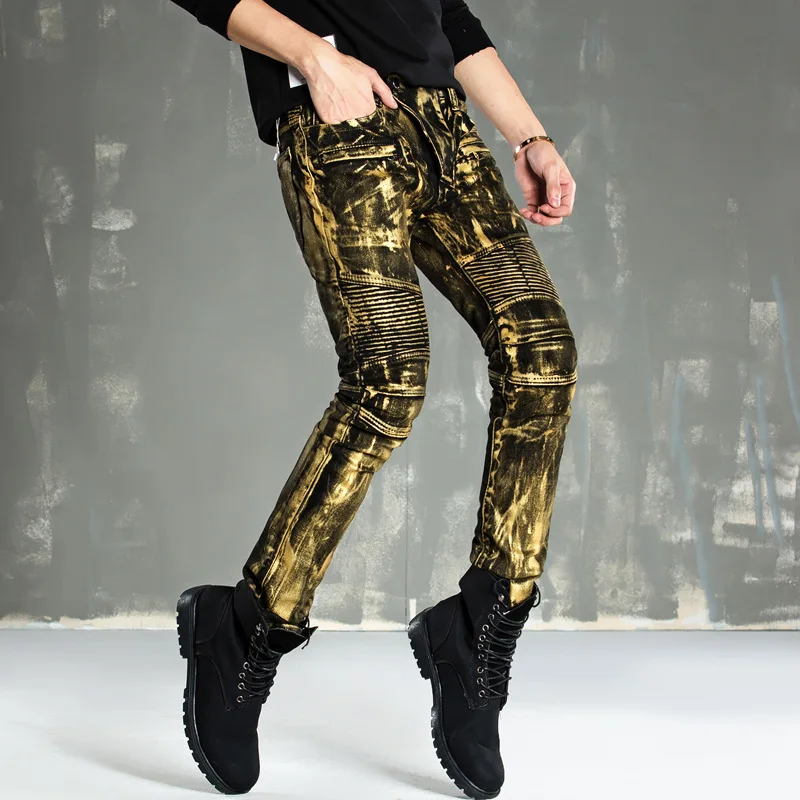 Moto Jeans 2019 Men Skinny Jeans Men Runway Slim Racer Biker Stretch Hiphop Jeans For Men Denim Pants Trousers Robin Jeans Homme