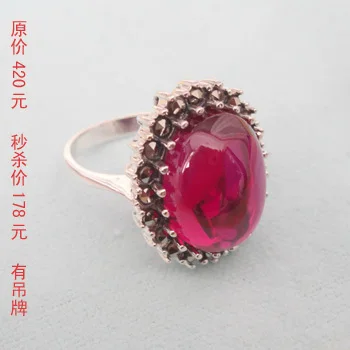 

Free Shipping 925 pure silver thai silver ring red corundum mark race vintage female