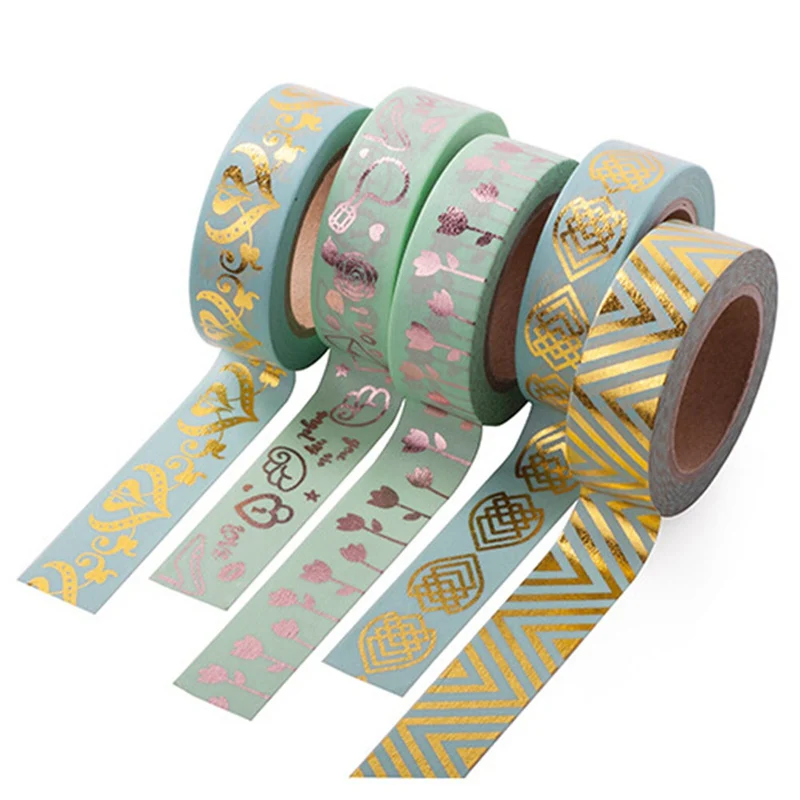 

15mmx10m Decorative Cute Colorful Gold Foil Washi Tape DIY Gilding Masking Tape Scrapbooking Paper Adhesive Tapes