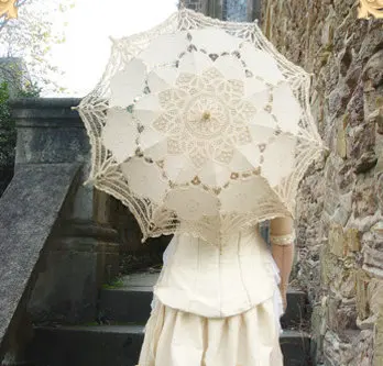 Lace Parasols Wedding Embroidery Wooden handle Sun Umbrella Radius 48cm  wooden Umbrella cotton Parasol