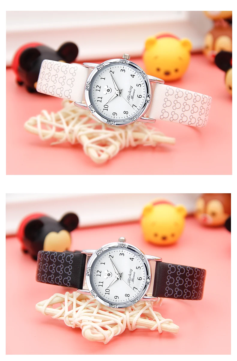 Детские часы disney модные милые кварцевые наручные часы женские водонепроницаемые часы с Микки Маусом часы для детской кожи со стразами