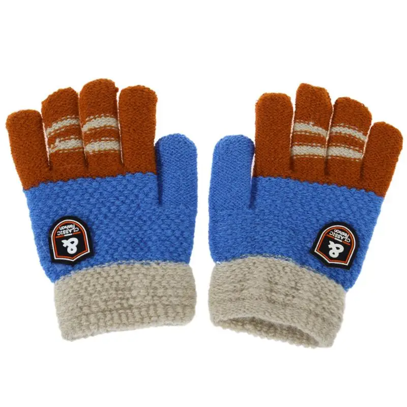 Зимние теплые детские перчатки, детские вязаные эластичные варежки для мальчиков, Мультяшные перчатки на полный палец, Детские лыжные перчатки, детские лоскутные муфты для рук - Цвет: 03