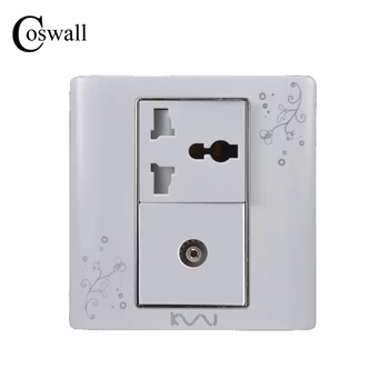

COSWALL Luxury Wall Electrical Socket, Universal 3 Hole Power Outlet With Single TV Socket