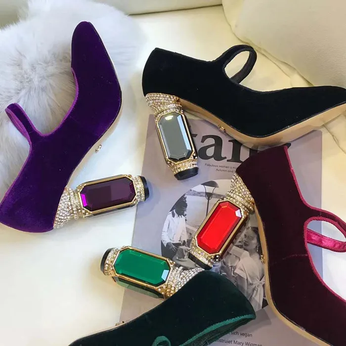 Sexy Women Pumps Chunky High Heel Pointed Toe Heels Suede Eye Dress Shoes T Strap Spring Daily Shoes