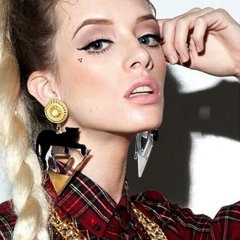 

halloween jewelry All-Match Big Acrylic Black leopard triangle Big Earing Hip-Hop exaggerated Statement Dangle earrings