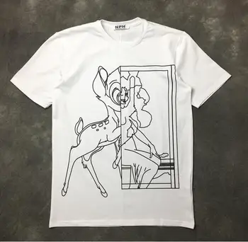 

New High 2017 Men High White Elk deer Line T Shirts T-Shirt Hip Hop Skateboard Street Cotton T-Shirts Tee Top kenye High #a21