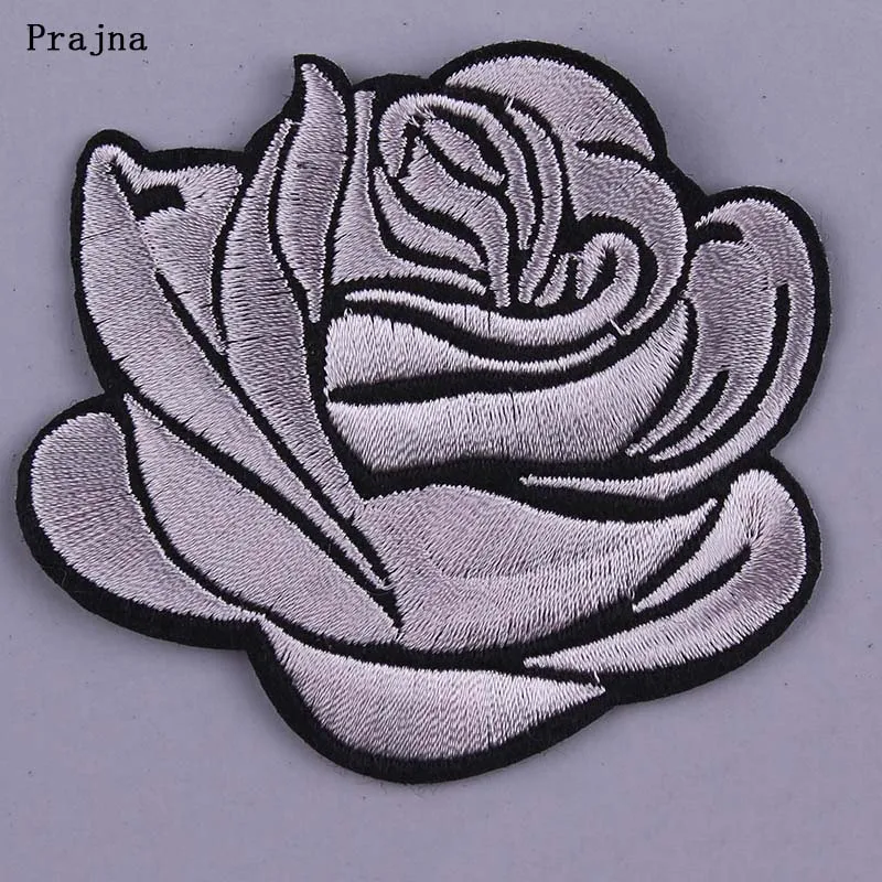 

Prajna Rose Applique Embroidery Iron-on Patch for Clothing Silver Flower Patch to Cloth Accessory DIY Maple Leaf Badge Decor I