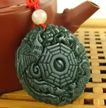 100% Real Natural HeTian Jade Colgantes tallados a mano Chino Dragon Phoenix Ocho Diagramas de Jade Verde colgante de collar