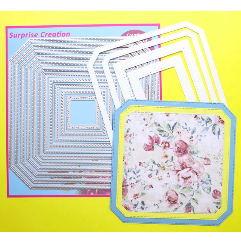 

Large Cutting dies 18.5x18.5cm 11-Piece Stitched Octagon Square Scrapbook DIY Craft Metal Stencil
