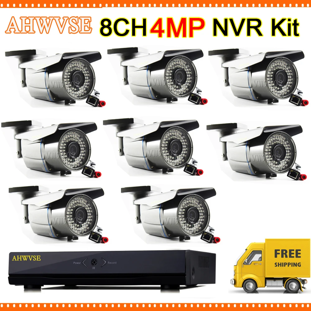 

Full HD 4MP POE 8Channel CCTV System 8pcs 4MP Outdoor IP Camera POE with Varifocal 2.8-12mm NVR CCTV Kit HDMI P2P