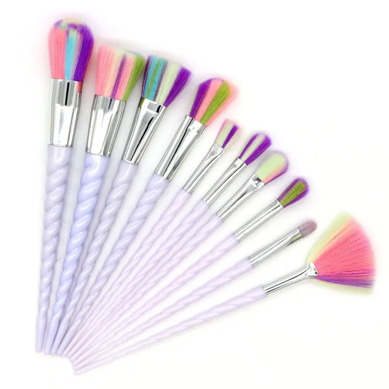 

New 10pcs Colorful Professional Makeup Brush Set Complete Unicorn Foundation Blending Powder Brush Kit Cosmetic Makeup Tools
