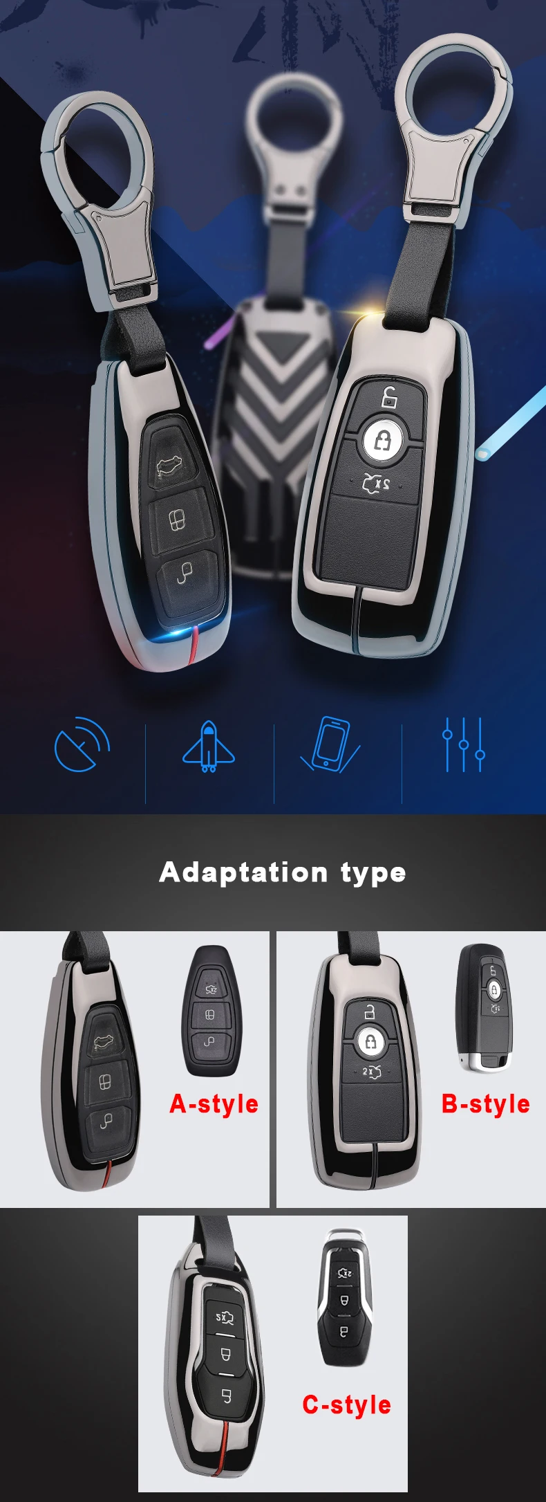 Car styling key case remote control keychain For Ford key cover Focus MK3 MK4 Mondeo galaxy ecosport Kuga ST Automotive products