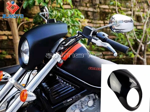 Black ABS Sportster Cafe Biking Front Motorcycle Headlight Fairing Mask For Harley Sporty XL DYNA FXR 1987 2011 In Covers Ornamental Mouldings From