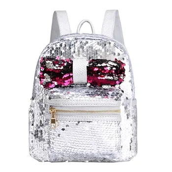 

Fashion Women's Backpack Sequin Bow PU Polyester Zipper Satchels Soft Handle Shoulder Bags Square Feminina