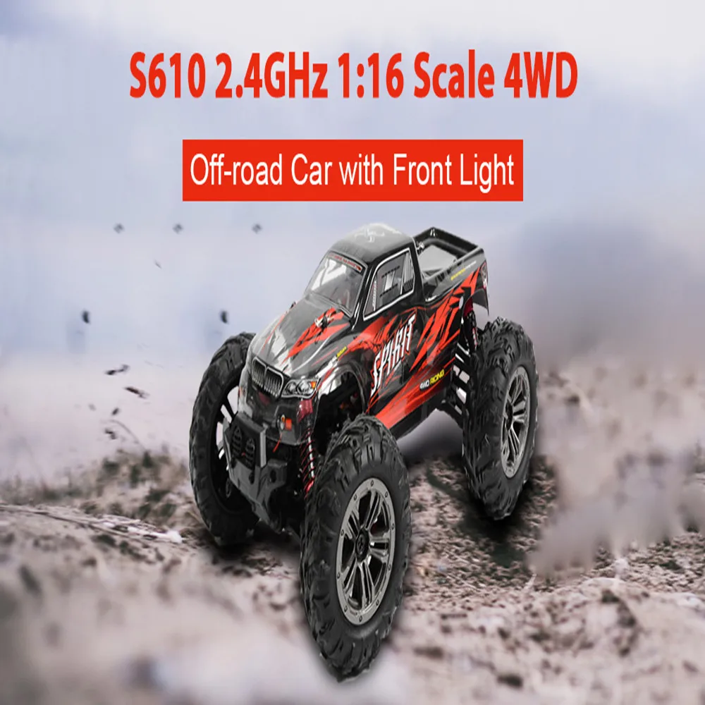 

36km/h High Speed S610 Off-Road RC Car 2.4GHz 1:16 Scale 4WD Brushed Motor Shockproof Crawler Car with Front Light Kids Toy Gift