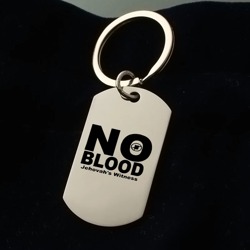 

Jw.Org keychain Engrave No blood charm Stainless Steel key ring Military Metal key chain love peace gift women men