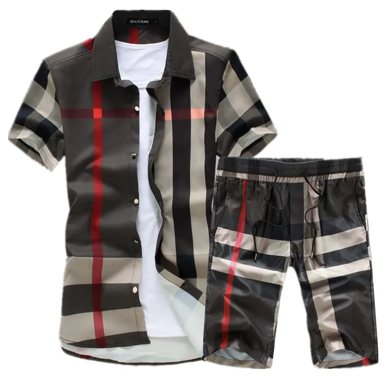 

2019 Summer Fashion New Men's Casual Boutique Short Sleeve Shirt Shorts Sets / Men's Elastic Waist Straight Shorts