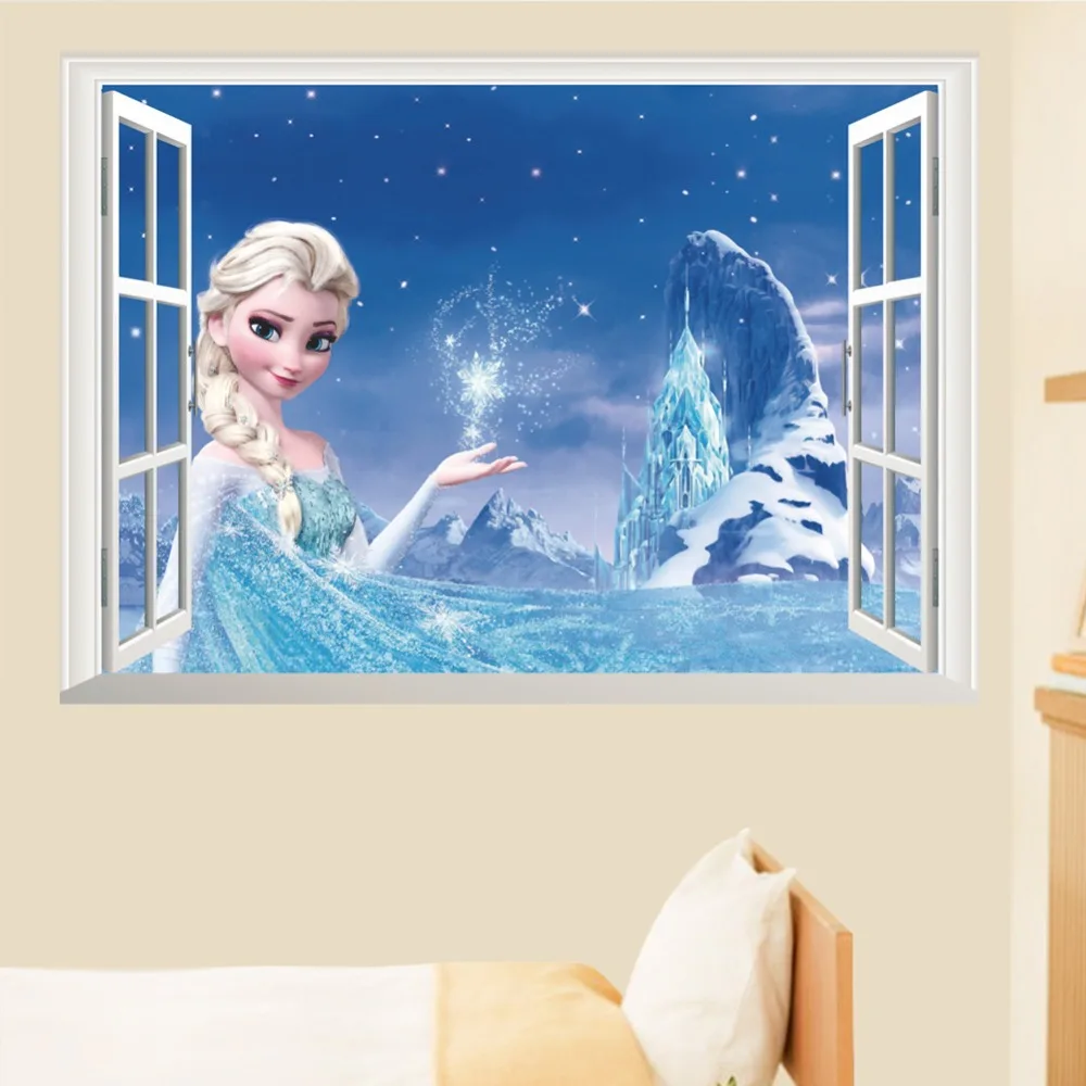 

50*70cm New Frozen Elsa 3d three-dimensional fake window TV background wall stickers kindergarten children's stickers toys