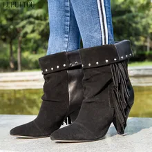women`s fashion winter High-heeled boots Woman autumn suede fringe ankle tassel boots casual genuine leather shoes cowboy boots women`s fashion winter High-heeled boots Woman autumn suede fringe ankle tassel boots casual genuine leather shoes cowboy boots