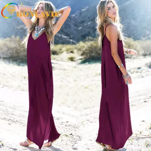 

Women Ankle-length Dress Solid Color Big Hem Empire Waist Spaghetti Strap Backless Long Dress Summer Ladies Casual Clothing
