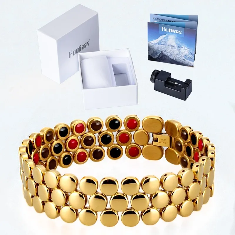 Hottime терапия магнитные браслеты для женщин и мужчин золото нержавеющая сталь мощность камни звено цепи унисекс браслеты - Окраска металла: 10316 Set  C1