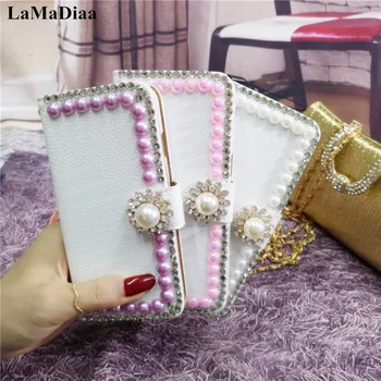 

Luxury High Quality Leather Phone Case For iPhone 11 Pro Max X XR XS MAX 6 6S 6 7 8 Plus Handmade Bling Pearl Diamond Flip Cover