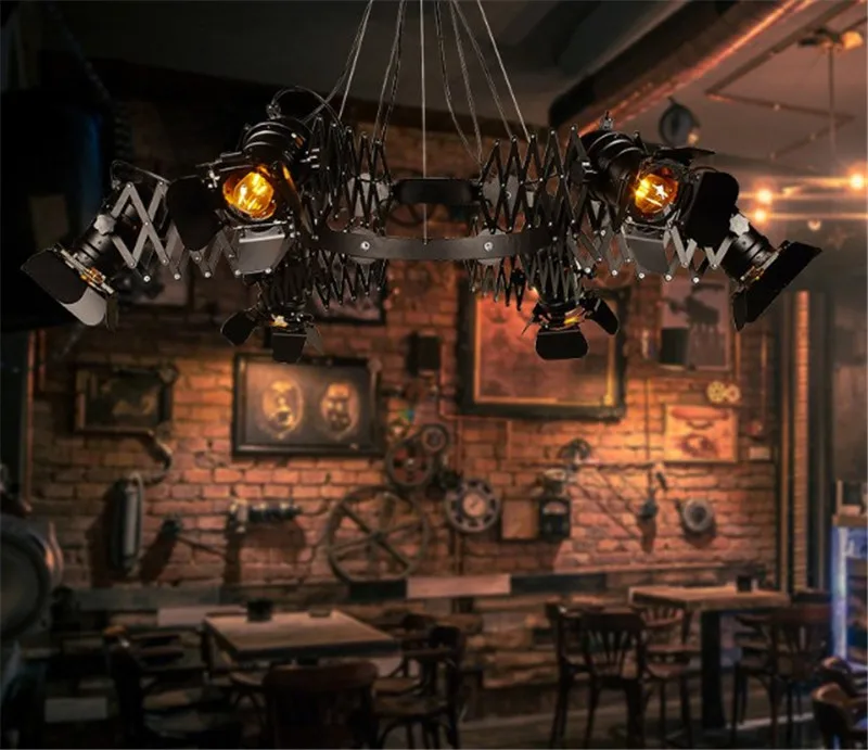 Adjustable Vintage loft industrial chandelier creative retro bar restaurant cafe Iron telescopic spotlights clothing store light