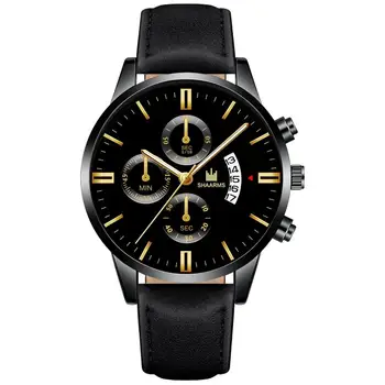 

SHAARMS Men Fashion Casual Watch Leather Band Stainless Steel Quartz Wristwatch Male Man Luxury Date Watches Reloj Hombre