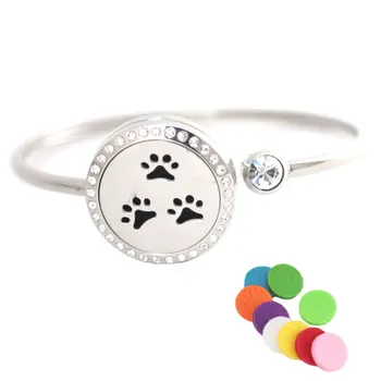 

Essential oil diffuser locket bracelet Dog Palm 25mm Magnet Crystal Stainless steel Aromatherapy locket Bracelet Bangle