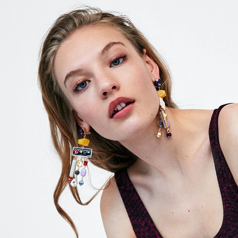 

JURAN 2019 Hot Geometric dangle earrings featuring contrasting Acrylic stone women fashion Crystal tassel dangle drop earrings