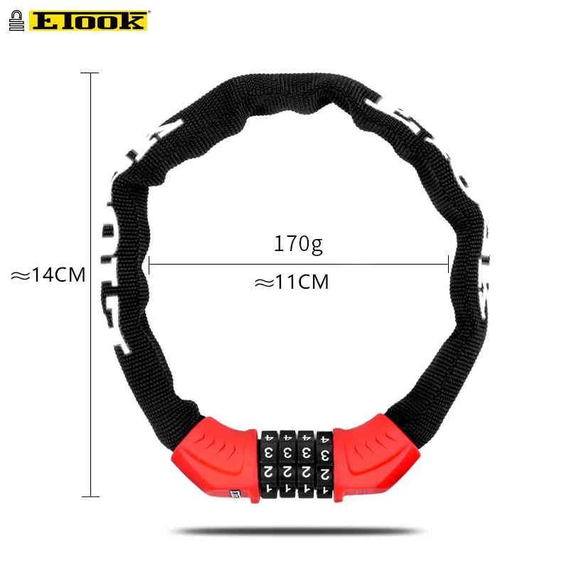 Etook замок цепи скутер велосипед короткий 45 см КАФЕ замок портативный пароль цифровой цепи для шоссейного велосипеда MTB ET355-S - Цвет: 45cm-black ED3137